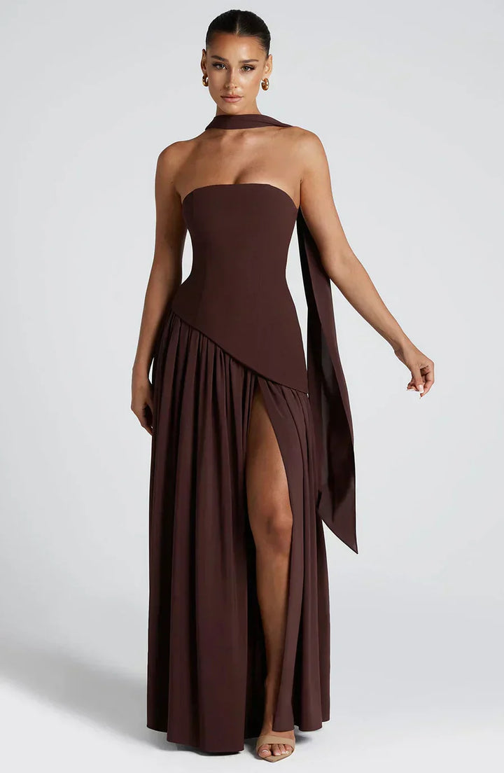 Damen Asymmetrisches Maxi Kleid für in Brown 2