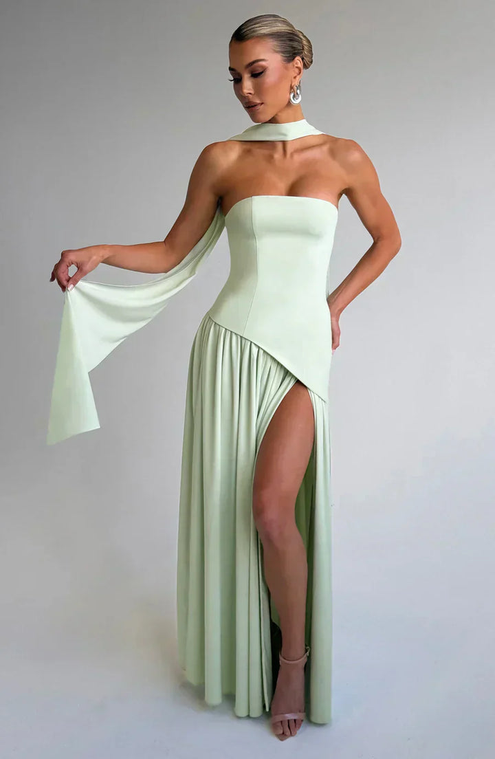 Damen Asymmetrisches Maxi Kleid für in Green 1