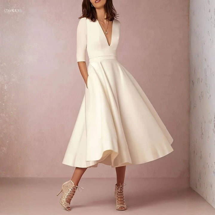 Damen Hochzeitsgast Elegantes Ausgestelltes Midikleid (4)