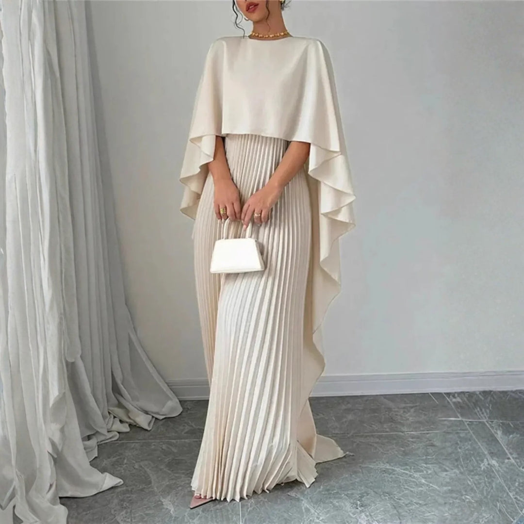Damen Hochzeitsgast Gefaltetes Cape Maxikleid (3)