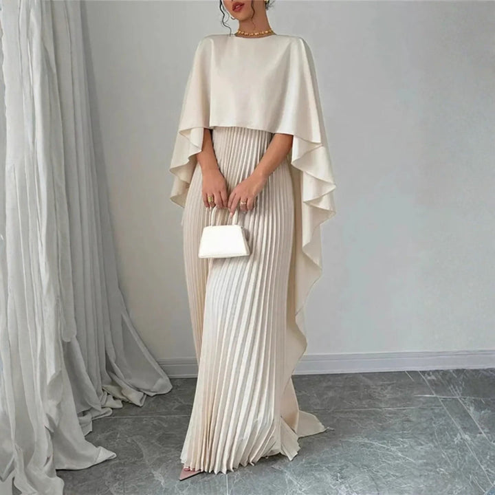 Damen Hochzeitsgast Gefaltetes Cape Maxikleid (3)