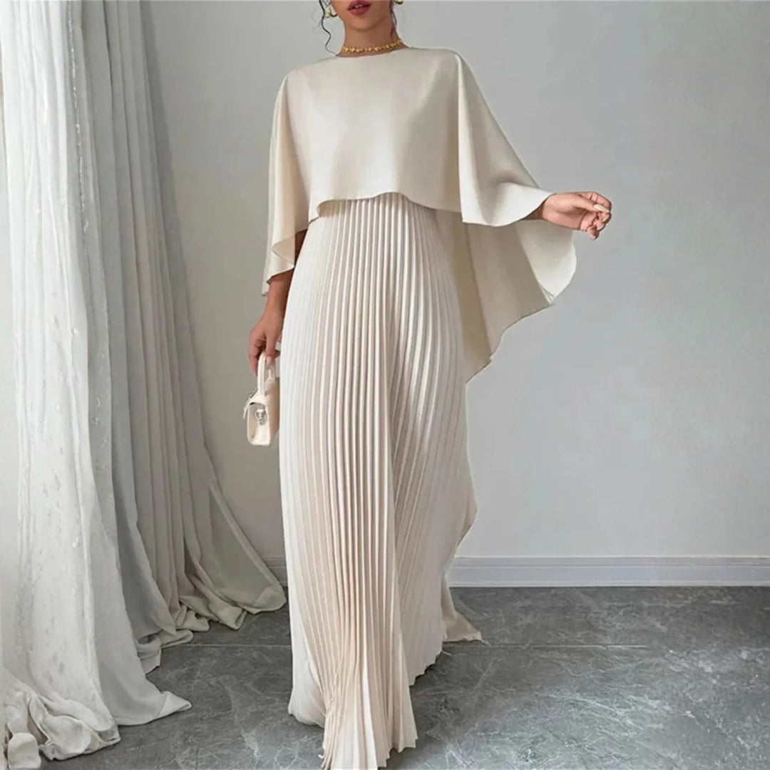 Damen Hochzeitsgast Gefaltetes Cape Maxikleid in Beige