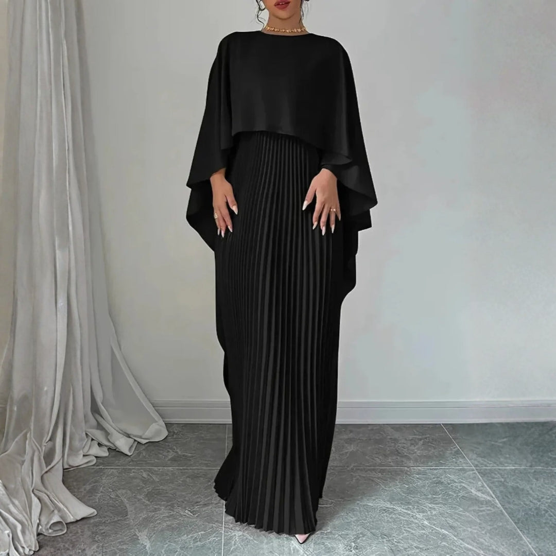 Damen Hochzeitsgast Gefaltetes Cape Maxikleid in Black