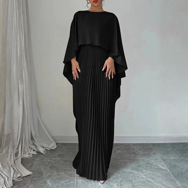 Damen Hochzeitsgast Gefaltetes Cape Maxikleid in Black