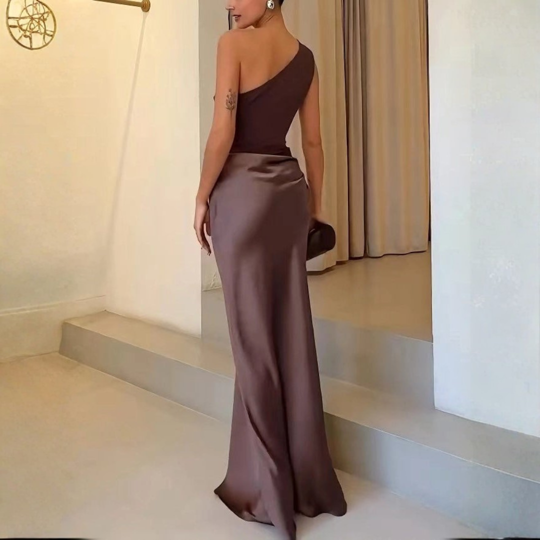 Damen Hochzeitsgast Kleid Ein-Schulter Abendkleid (4)