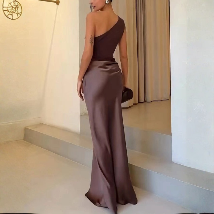 Damen Hochzeitsgast Kleid Ein-Schulter Abendkleid (4)