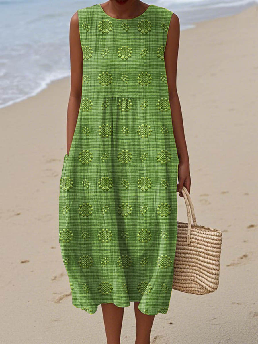 Effie Green Linen Beach Dress with Textured Weave Foto 1