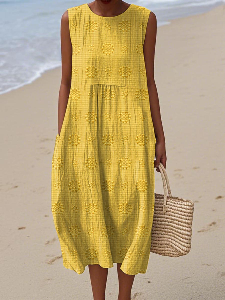 Effie Green Linen Beach Dress with Textured Weave Foto 3