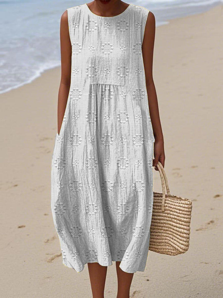 Effie Green Linen Beach Dress with Textured Weave Foto 4