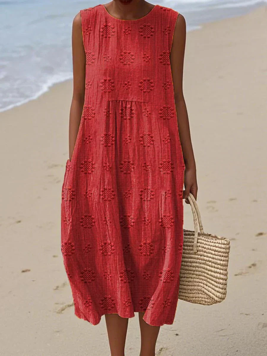 Effie Green Linen Beach Dress with Textured Weave Foto 5