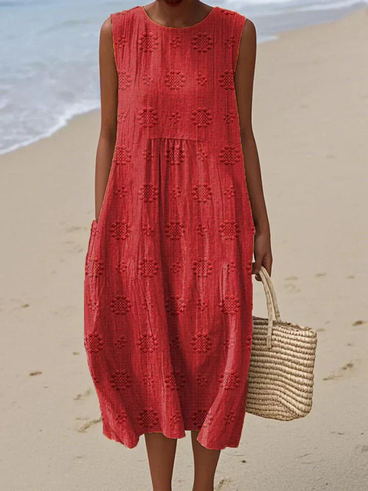 Effie Green Linen Beach Dress with Textured Weave Foto 5