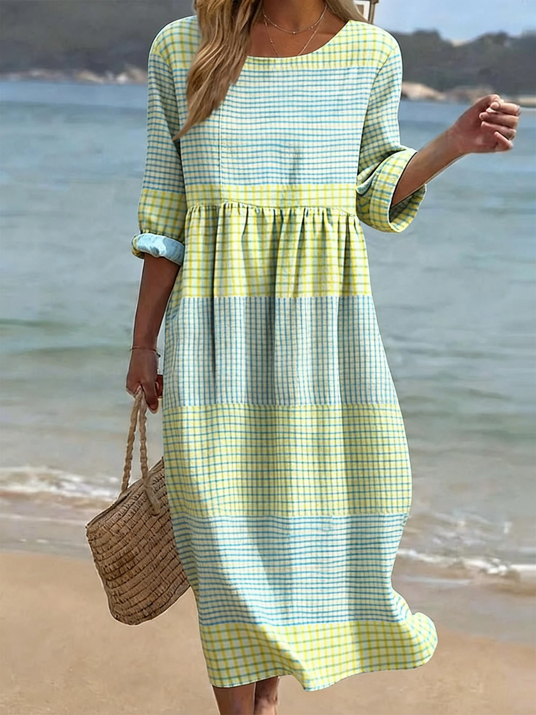 Effortless Linen Dress in Boho Style in Kariert