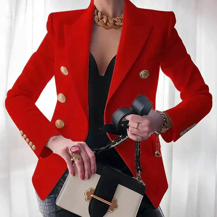 Elegant Double-Breasted Blazer for Women in Red