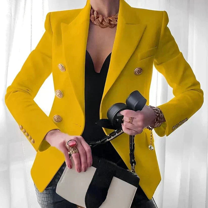 Elegant Double-Breasted Blazer for Women in Yellow
