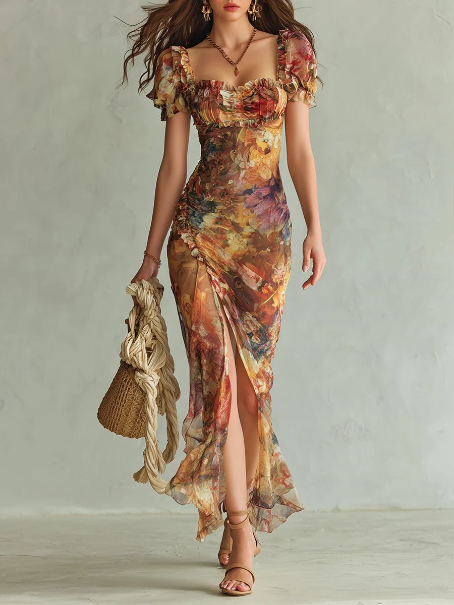 Elegant Dress in Chiffon Maxi for Autumn Weddings in Orange