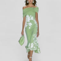 Rosie | Elegant Dress in Off-Shoulder Midi with Floral
