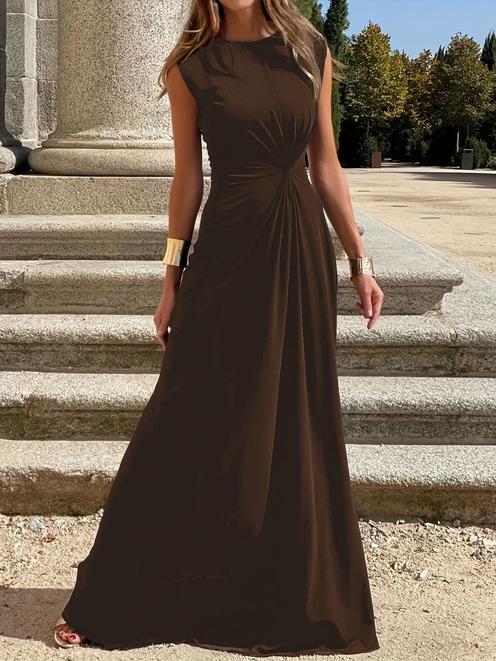 Elegant Evening Dress with Stylish Pleats in Brown 1