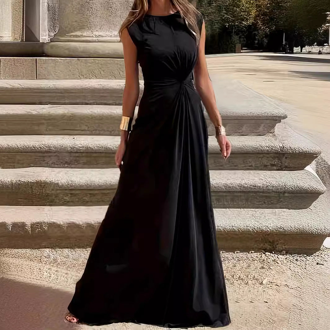 Elegant Evening Dress with Stylish Pleats in Wine red 2