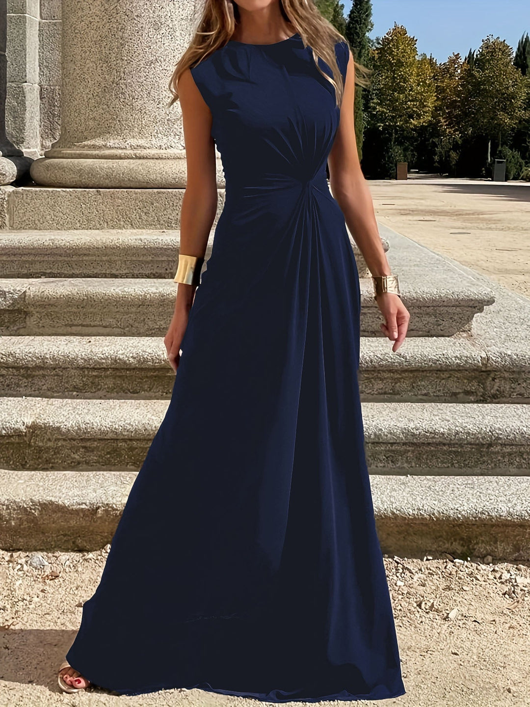 Elegant Evening Dress with Stylish Pleats in Wine red 6