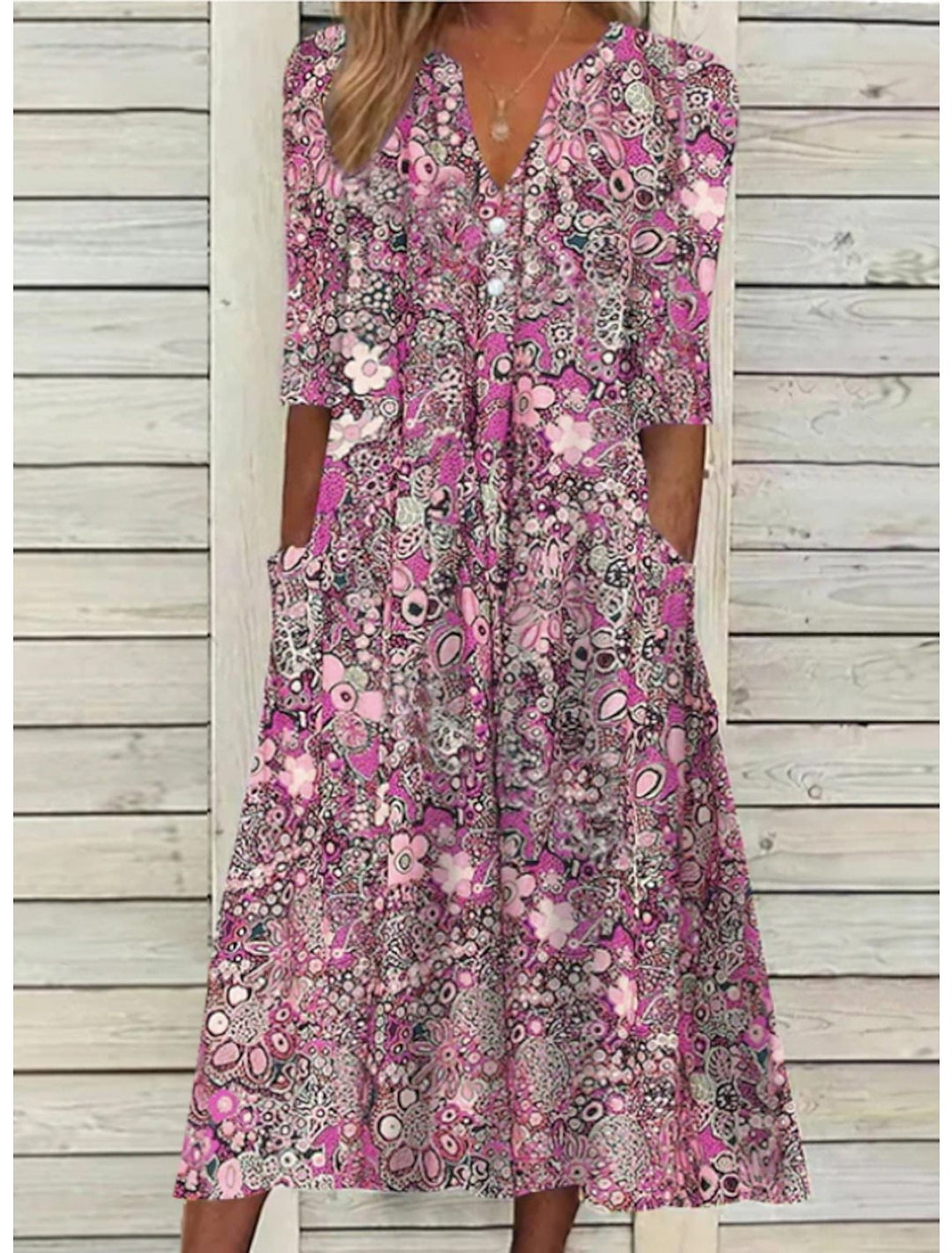 Elegant Flowy Summer Beach Dress in Pink 1