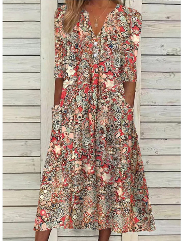 Elegant Flowy Summer Beach Dress in Red