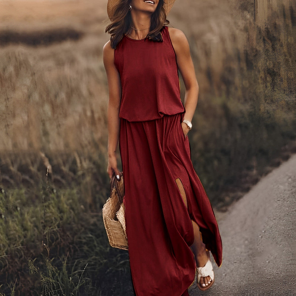 Elegant Summer Maxi Dress in Burgunderrot