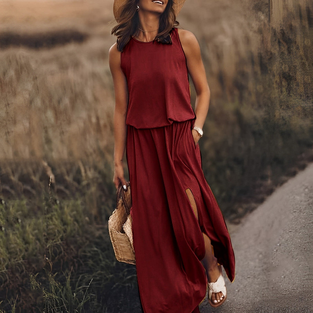 Elegant Summer Maxi Dress in Burgunderrot