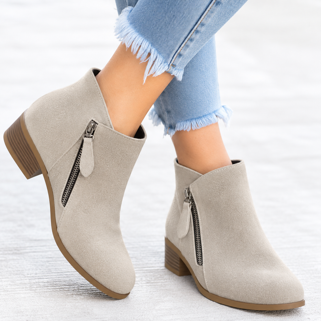 Elegant Women's Black Ankle Boots in Beige