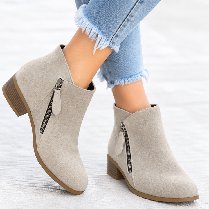 Elegant Women's Black Ankle Boots in Beige