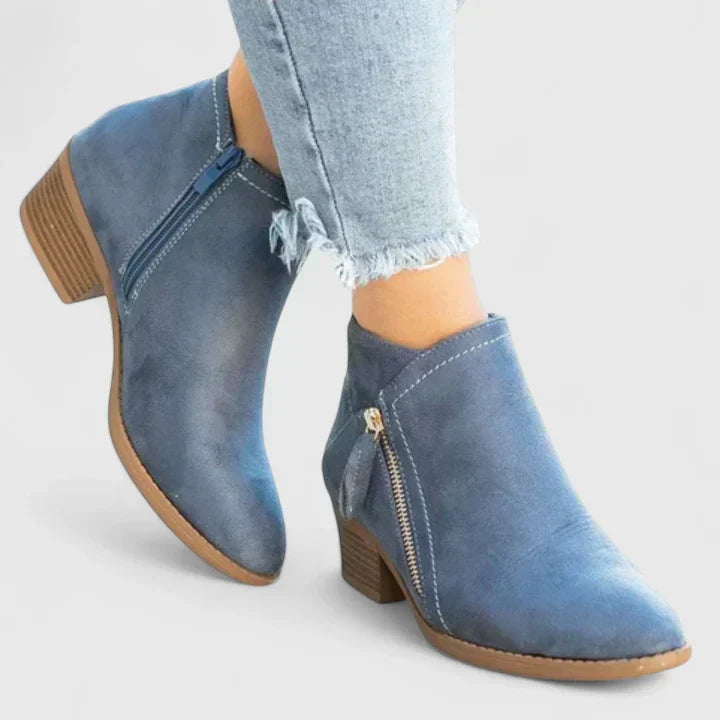 Elegant Women's Black Ankle Boots in Blue
