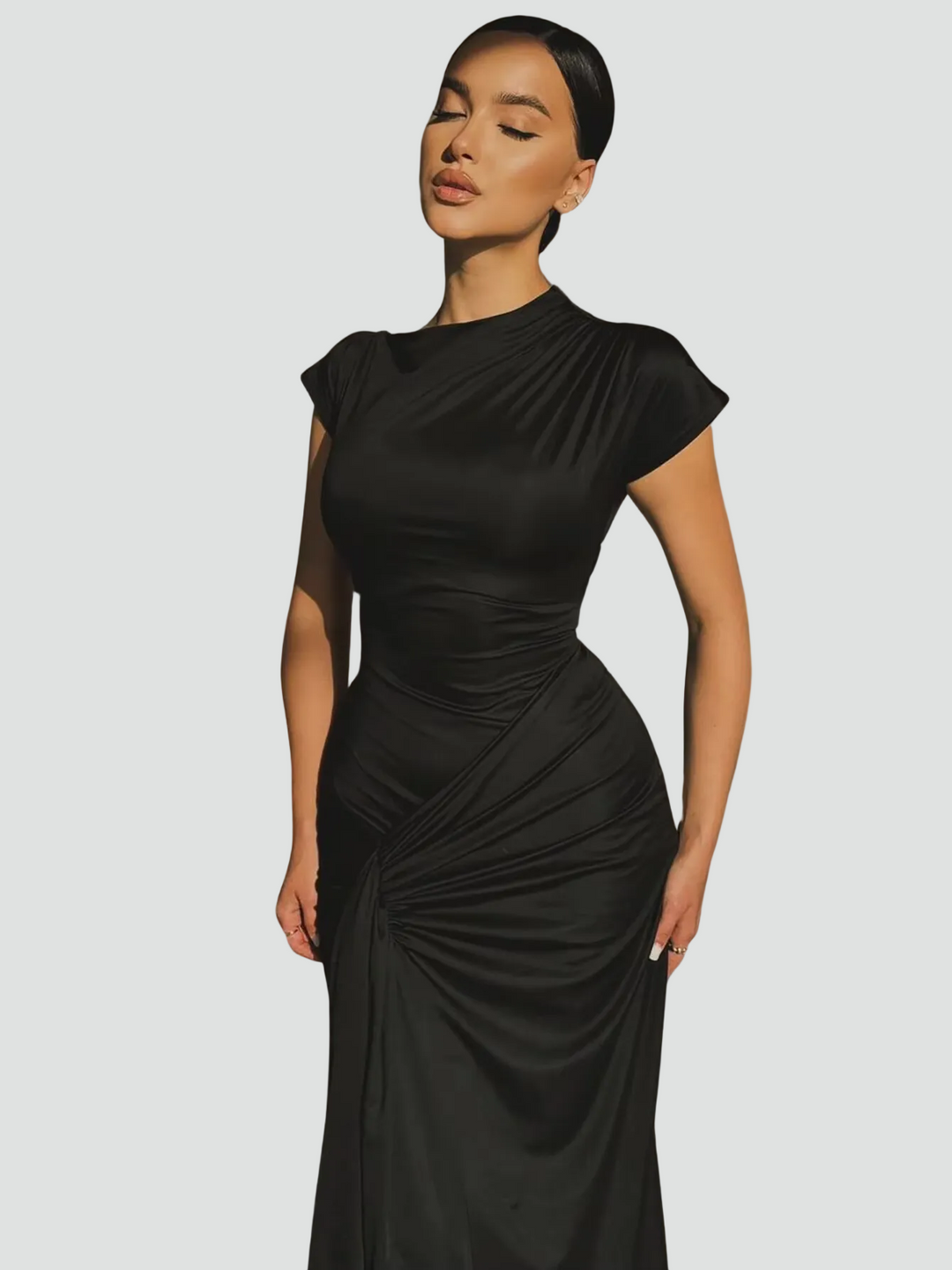 Elegant Women's Maxi Cocktail Dress with Short Sleeves (12)
