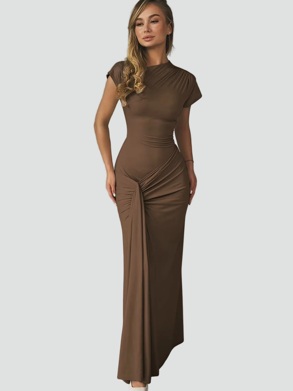 Elegant Women's Maxi Cocktail Dress with Short Sleeves (2)