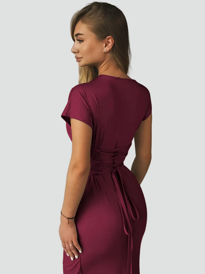 Elegant Women's Maxi Cocktail Dress with Short Sleeves (4)