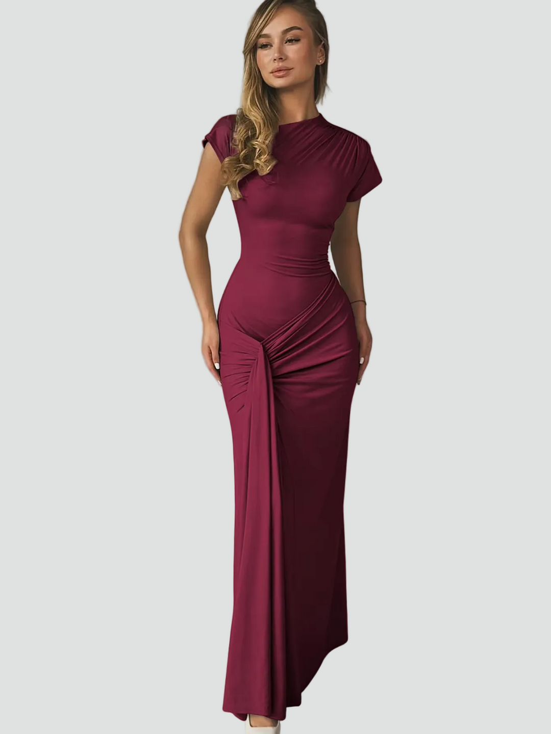 Elegant Women's Maxi Cocktail Dress with Short Sleeves (5)