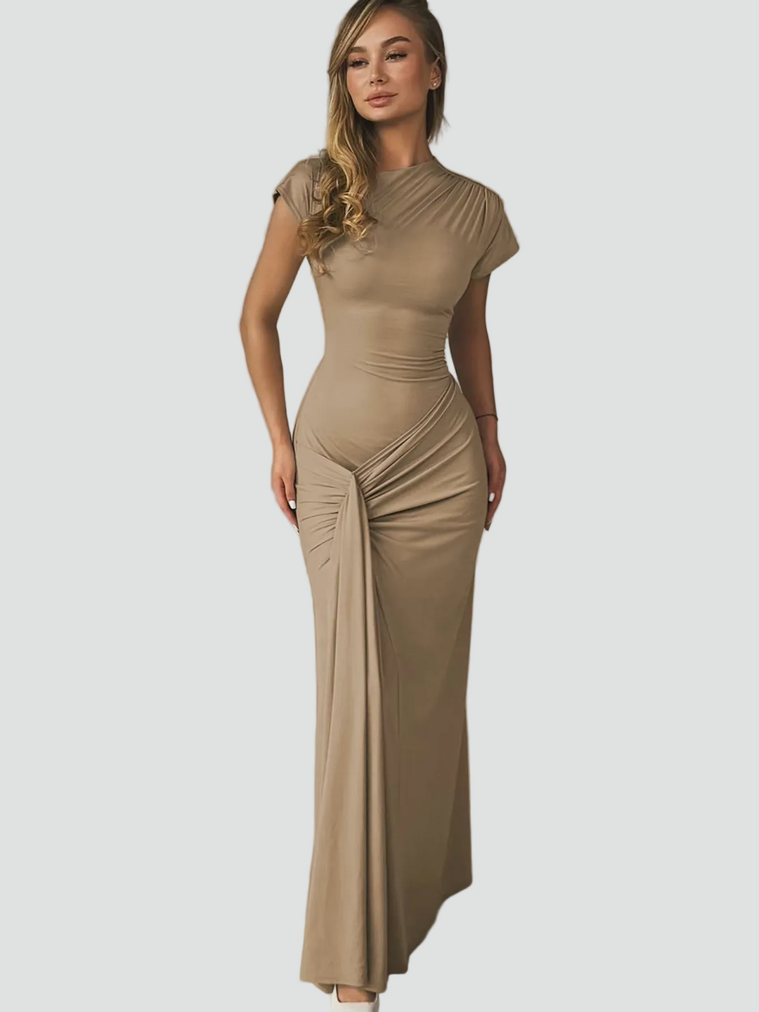 Elegant Women's Maxi Cocktail Dress with Short Sleeves (7)