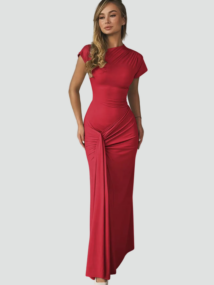 Elegant Women's Maxi Cocktail Dress with Short Sleeves (8)