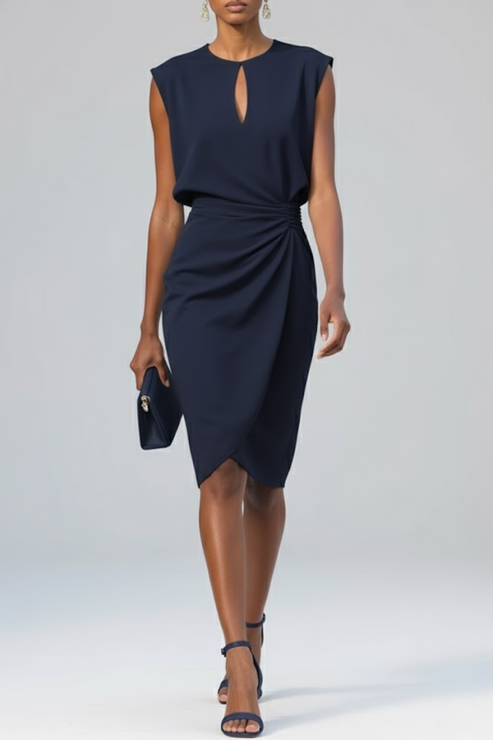 Elegant Women's Summer Midi Dress in Navy