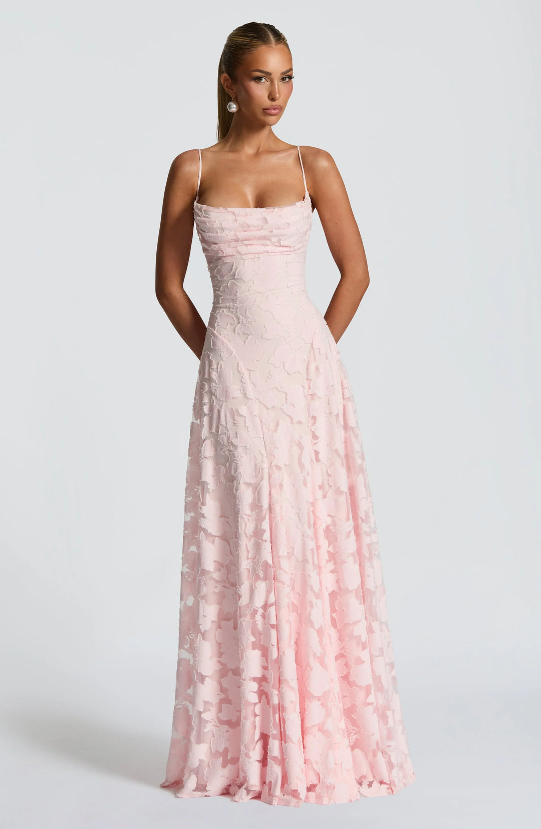 Ethereal Floral A-Line Maxi Wedding Guest Dress in Pink