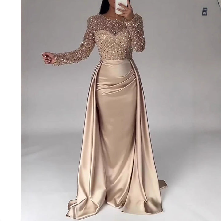 Eva Beaded Evening Dress with Satin Skirt Foto 1