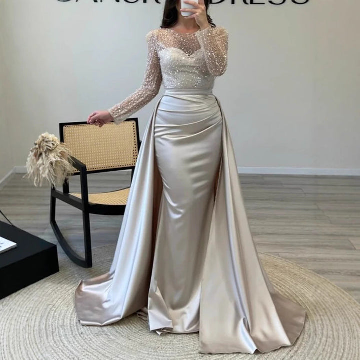 Eva Beaded Evening Dress with Satin Skirt Foto 3