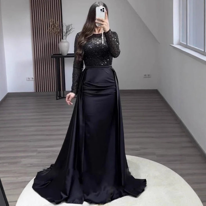 Eva Beaded Evening Dress with Satin Skirt Foto 5