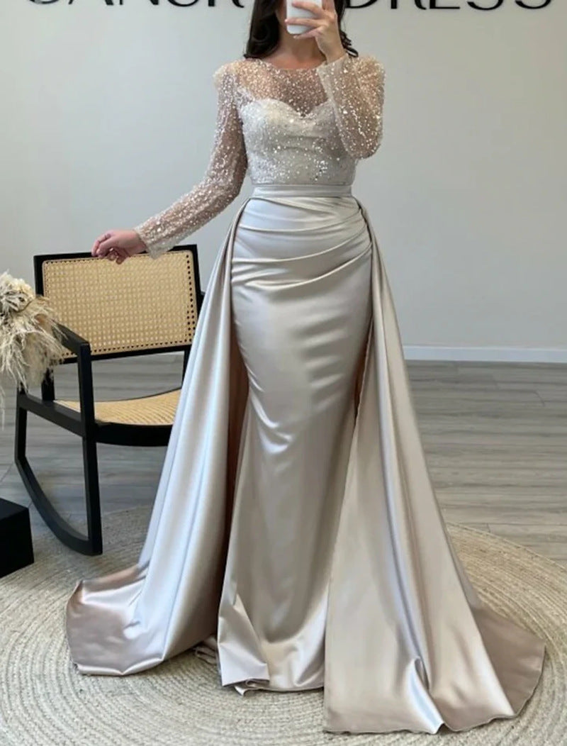 Eva Beaded Evening Dress with Satin Skirt Foto 6