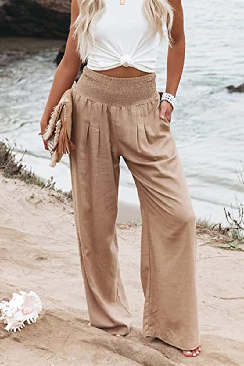 Faith Wide Linen Trousers with Smocked Waist Foto 1