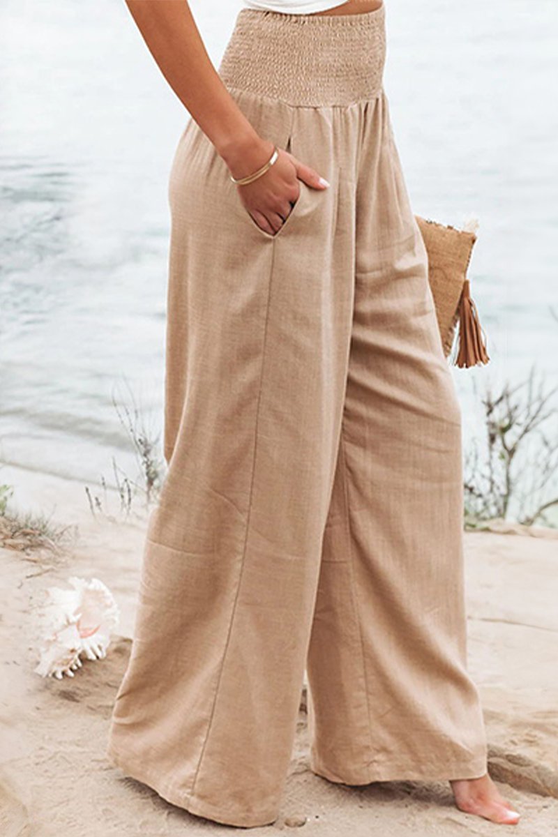 Faith Wide Linen Trousers with Smocked Waist Foto 2