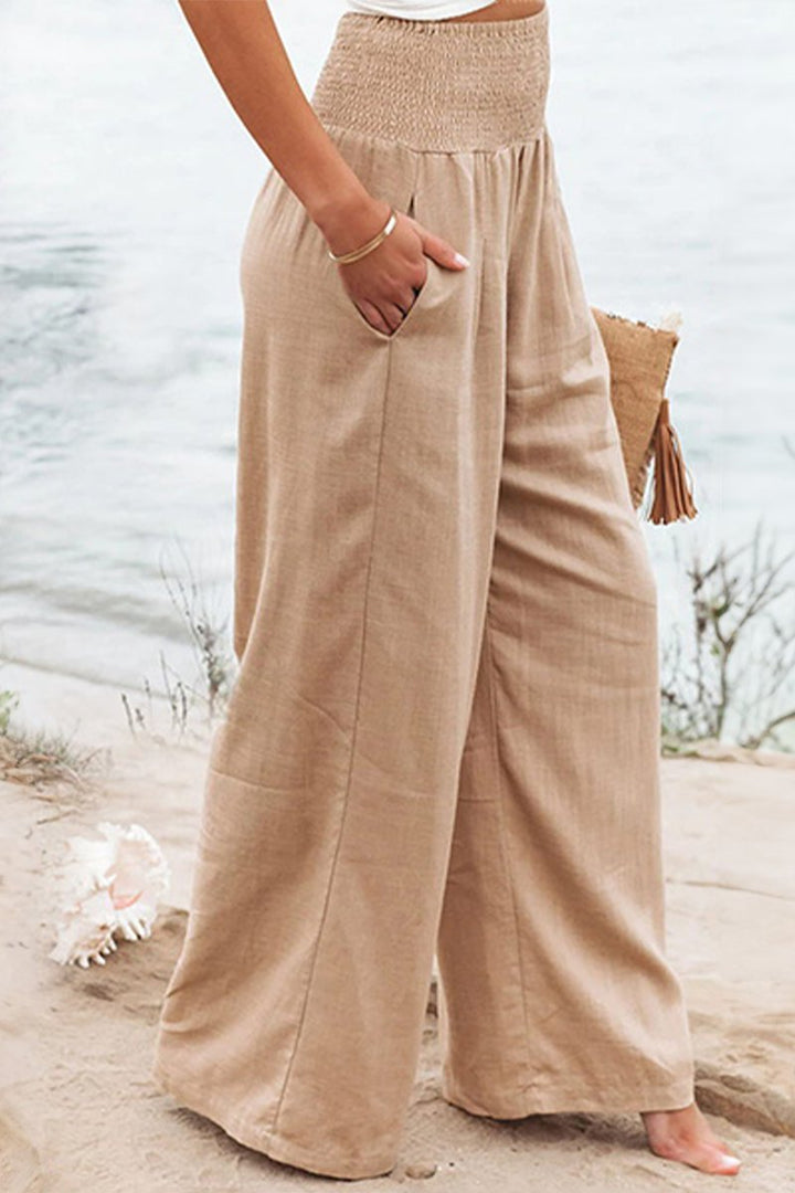 Faith Wide Linen Trousers with Smocked Waist Foto 2