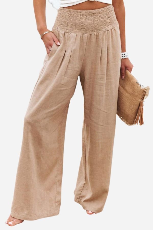 Faith Wide Linen Trousers with Smocked Waist Foto 3
