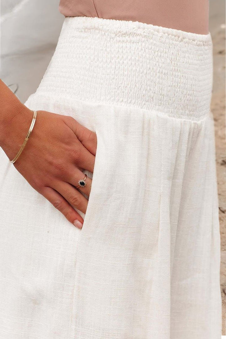 Faith Wide Linen Trousers with Smocked Waist Foto 5