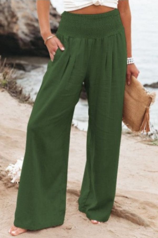 Faith Wide Linen Trousers with Smocked Waist Foto 6