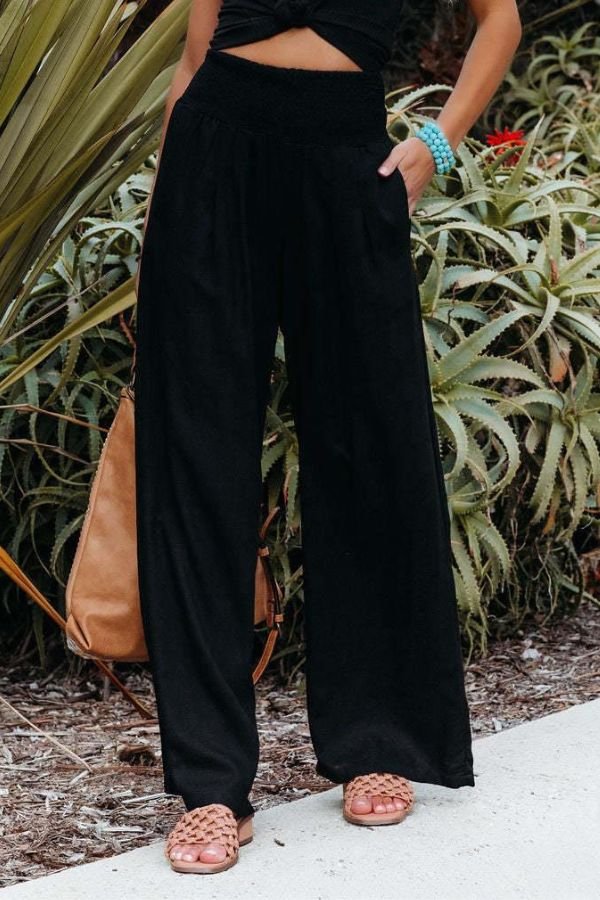 Faith Wide Linen Trousers with Smocked Waist Foto 8