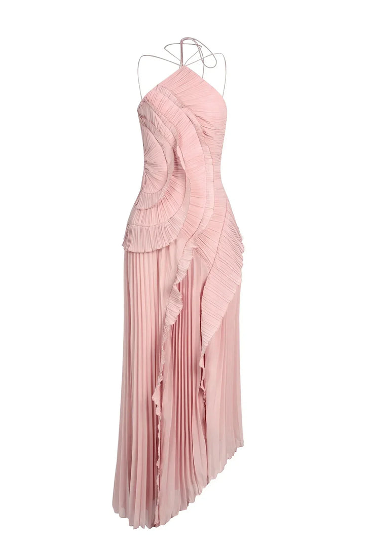 Feminine Pleated Maxi Dress for Summer Wedding Guests in Pink 6